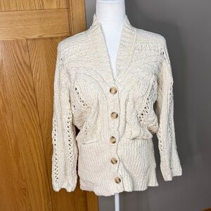 Free People Cream Cable Knit Button-Front Cardigan